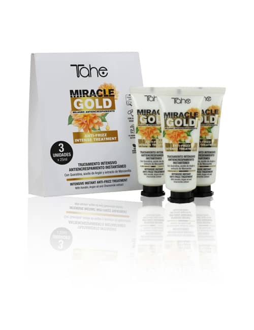 Tahe Miracle Gold tratamiento concentrado anti-frizz para cabellos rebeldes 3 ampollas de 25 ml.