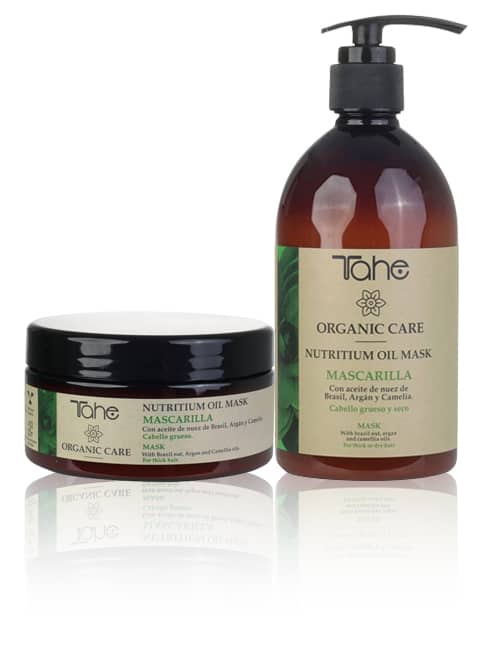 Tahe Organic Care nutritium mask, mascarilla para cabellos finos y secos de 300 ml y 500 ml.